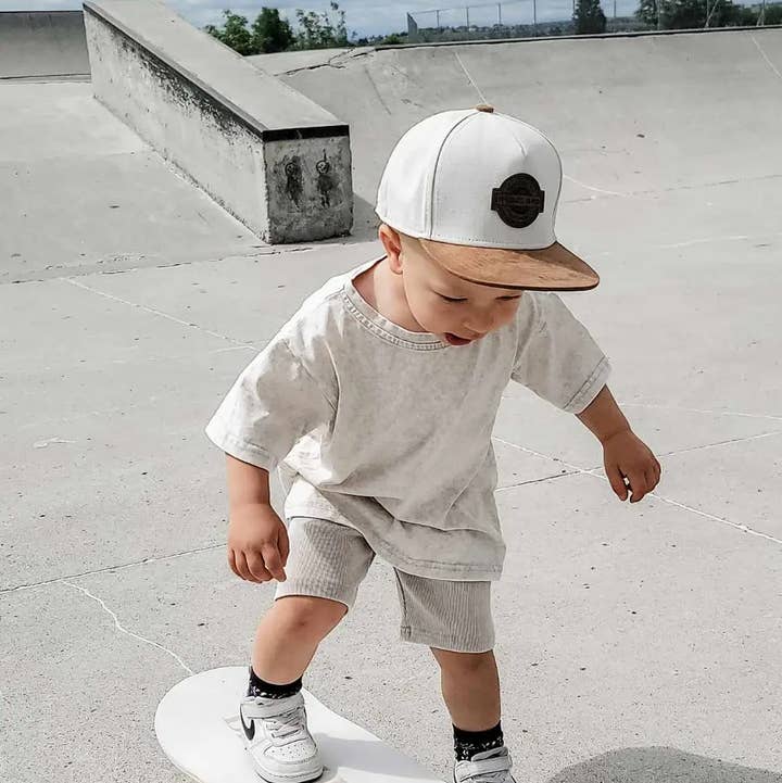 Spring Boys 2 PC Set - Tan Acid Wash Shirt Rib Biker Shorts for wholesale by Rufflеѕ & Bоwtіеѕ - Affordable Boys & Girls Clothing