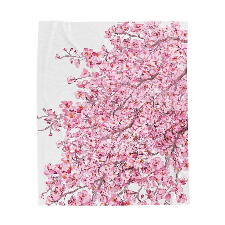 Cherry Blossom Velvet Plush Blankets - Cozy and Elegant Floral Throw for wholesale by Blue Cava