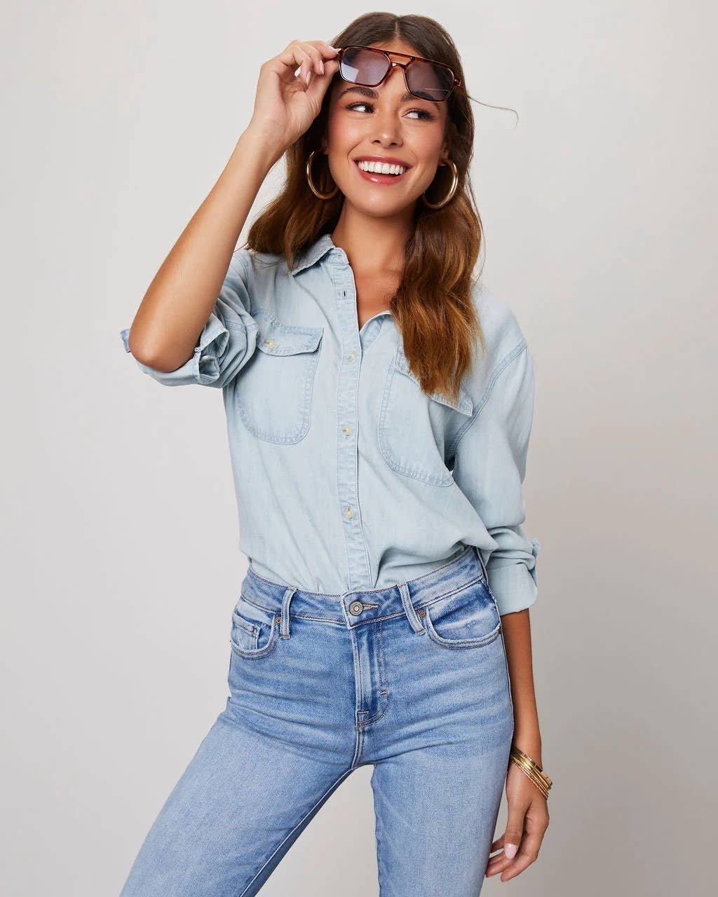 Hope & Sunshine – Camisa com botões no colarinho – Mulher por atacado – Camisa jeans casual feminina com botões21