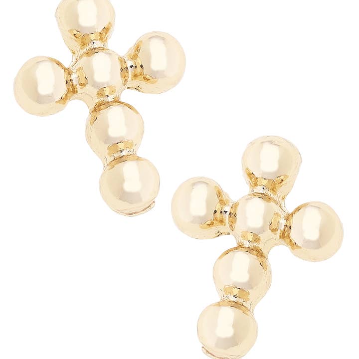 Canvas Style - Wholesale Stud/Post Earrings - Millie Beaded Cross Stud Earrings in Shiny Gold0