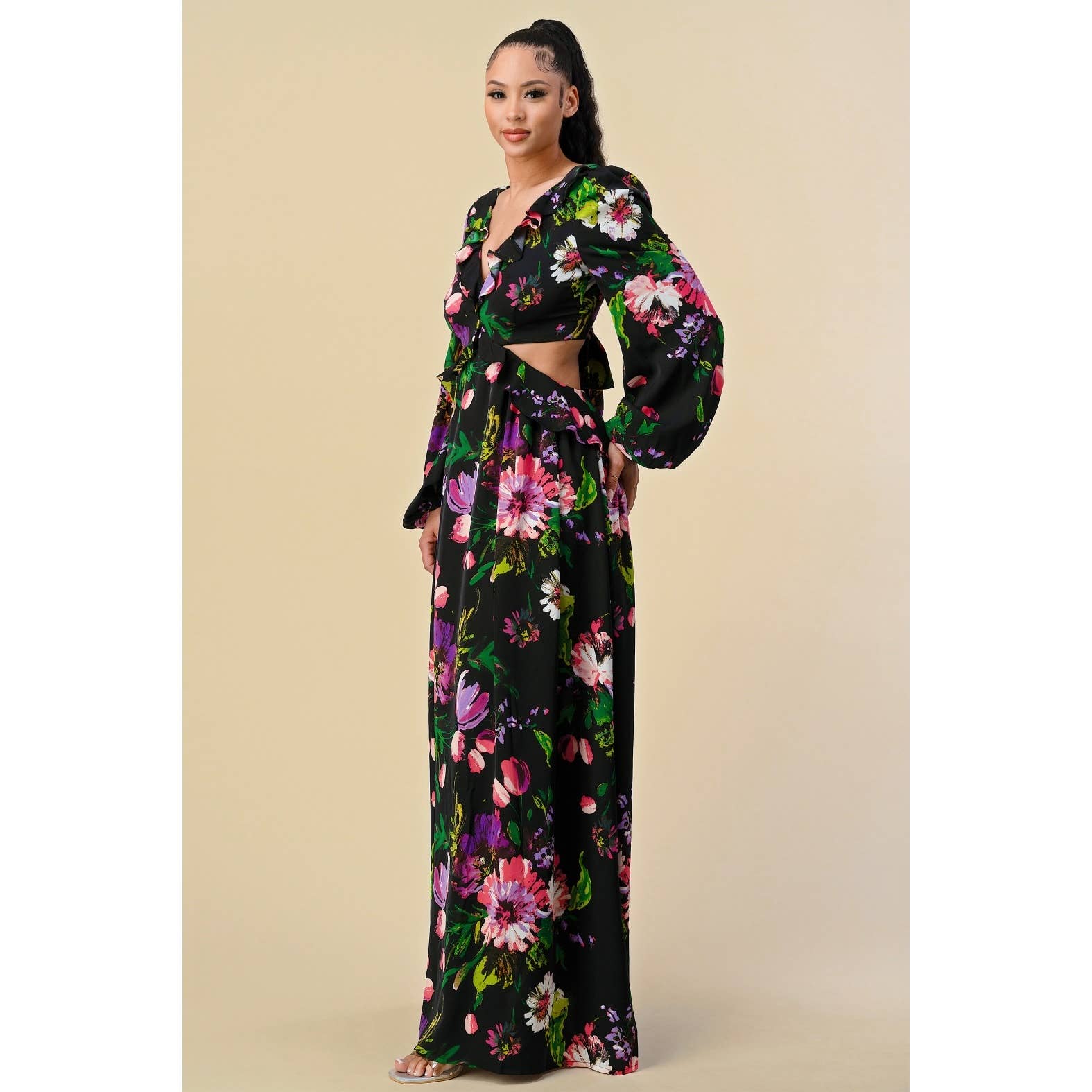 The Sang - Vente Robe – femme - SD3100520-2 - ROBE LONGUE À COL EN V PROFOND À IMPRIMÉ FLORAL3