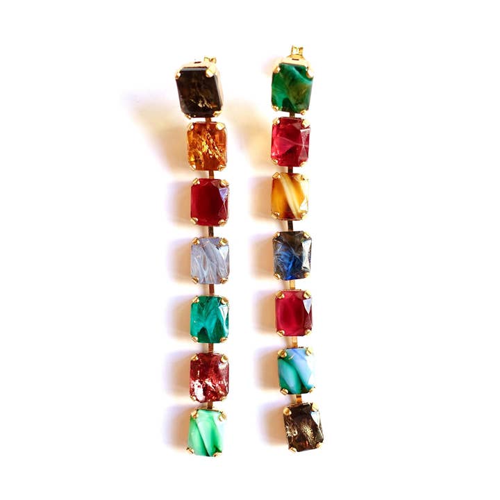 Lange kleurrijke statement oorhangers met glasstenen voor wholesale door SoHo Schmuckmanufaktur