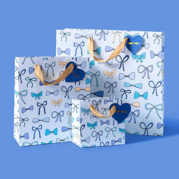Taylor Elliott Designs - Wholesale Gift Bag - Gift Bags - Blue Bows - Assorted Sizes to Choose From