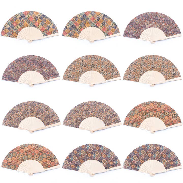 Meninas Bonitas Cork - Wholesale Handheld Folding Fan - 12units-Cork Antique Wooden Folding Hand Fan L-566-H-12