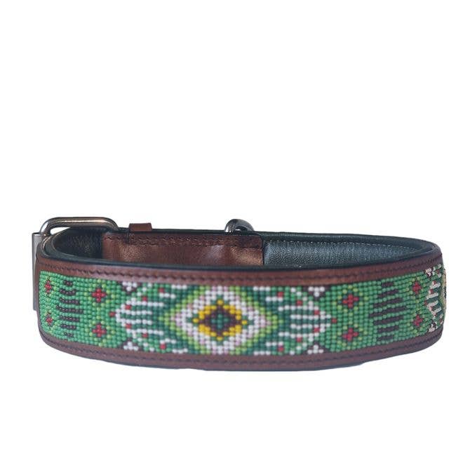 Leather Collar green AZTEK for wholesale by kay-line