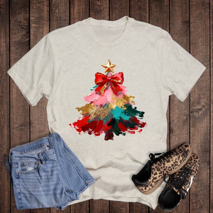 Christmas Faux Paint and Glitter Tree Graphic Tee for wholesale by The Way Down South