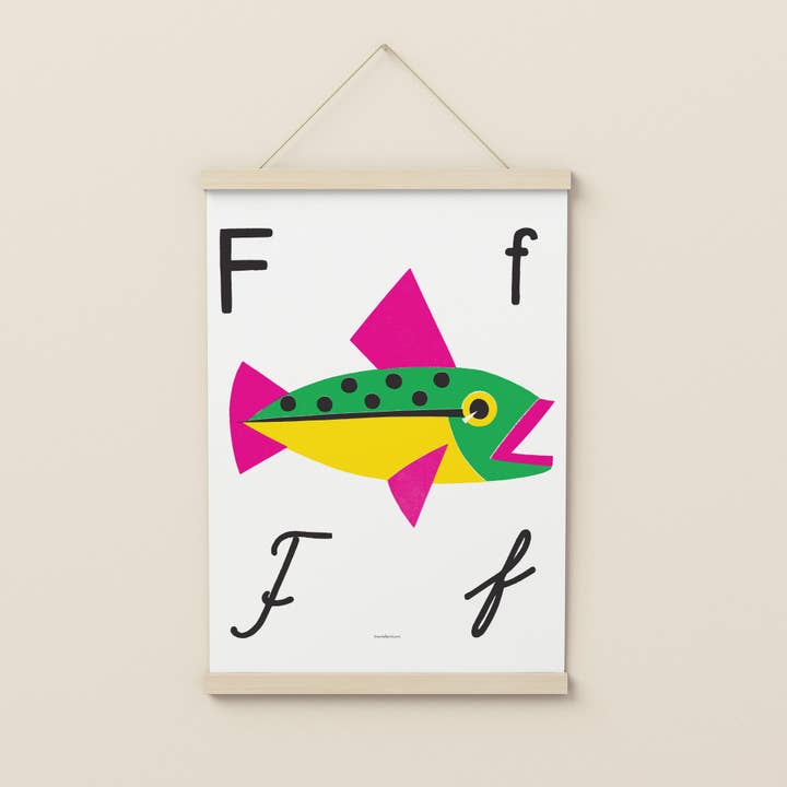 Impression d'art rétro illustrée lettre F pour la vente par Know It All Prints