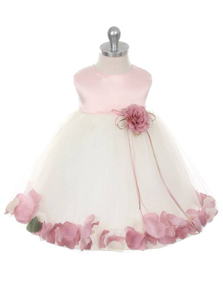 *REA* Dusty Rose Top Satin Flower Petal Babyklänning för wholesale av Kid's Dream