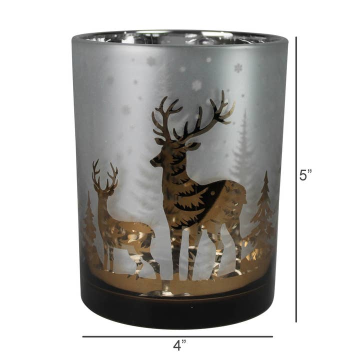 HomArt - Wholesale Candle Holder - Deer in Forest Votive, Glass - Lrg1