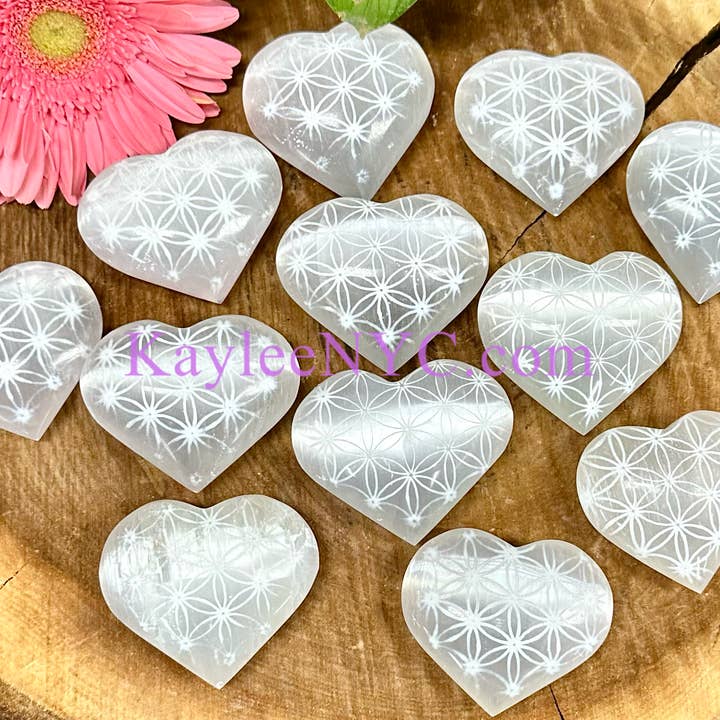 Natural Selenite aka Satin Spar Heart Crystal ~6cm for wholesale by KayleeNYC