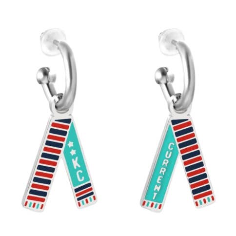 Kansas City Teal & Red Scarf Huggie Hoop Earrings for wholesale by EB and Co.