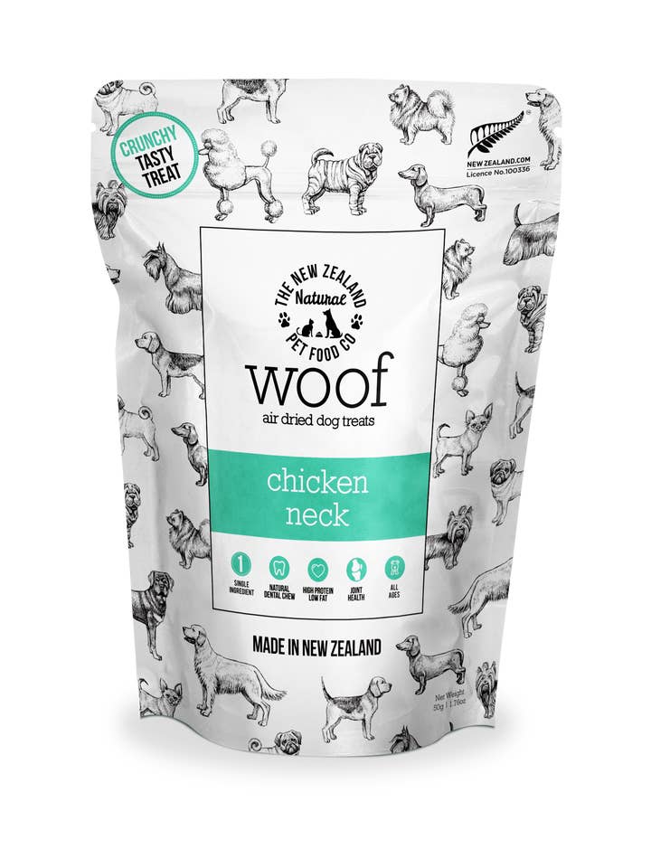 WOOF Chicken Neck Air Dried Treat 1.76oz for wholesale by The New Zealand Natural Pet Food Co