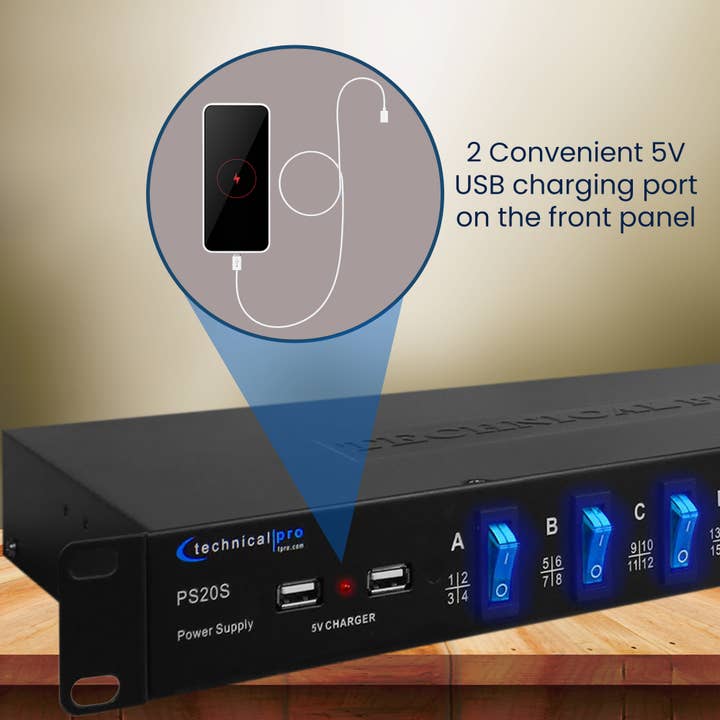 Technical Pro - Wholesale Music Accessory - 20-Outlet 19" Rack Mount Surge Protector with USB Ports8