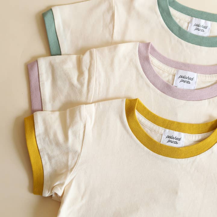 Polished Prints - Wholesale T-Shirt - Kids - Blank Kids Shirts - Mustard Yellow - Retro Ringer1