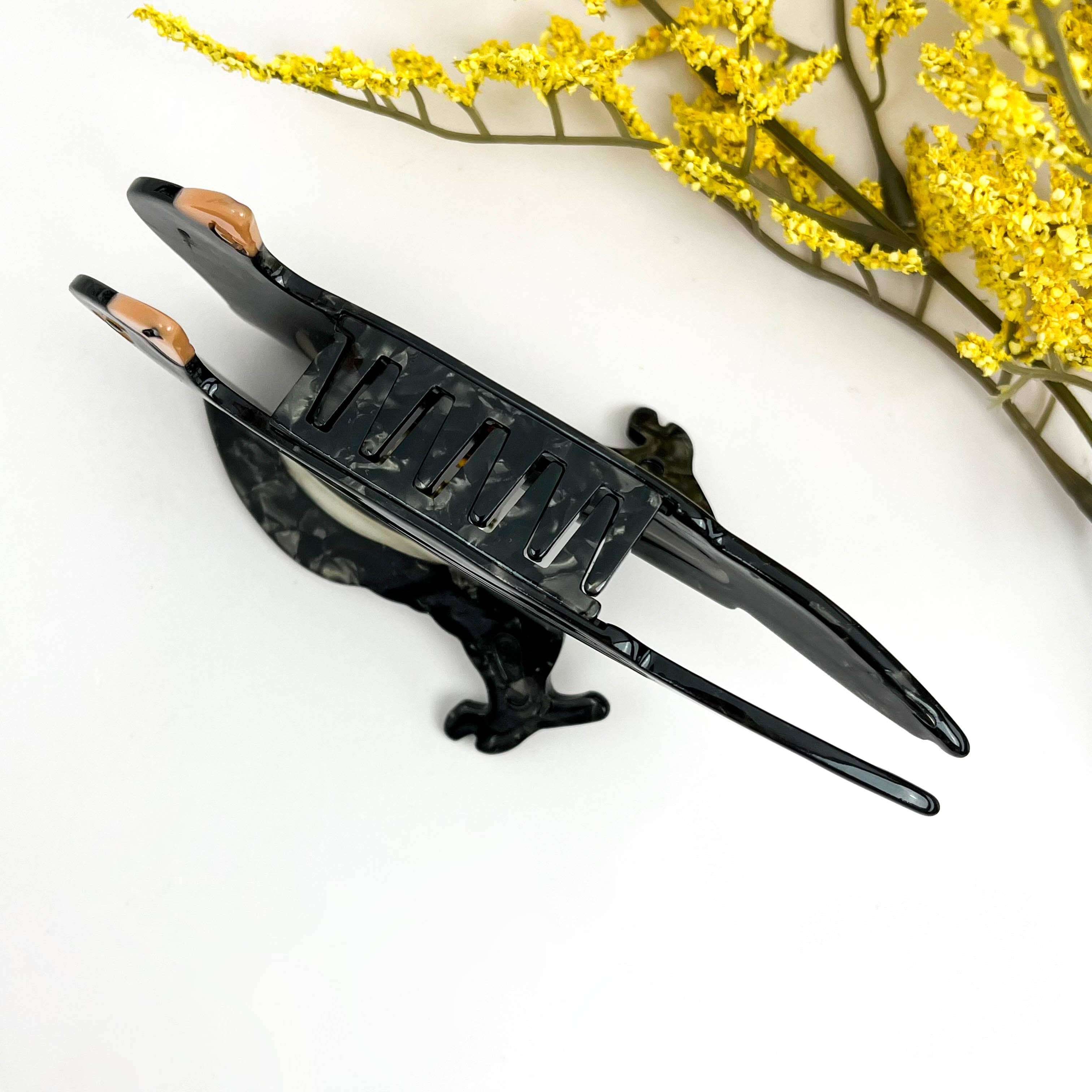 Black Moonlit Raven Acetate Hair Claw – Mysterious Gaze for wholesale on Faire4