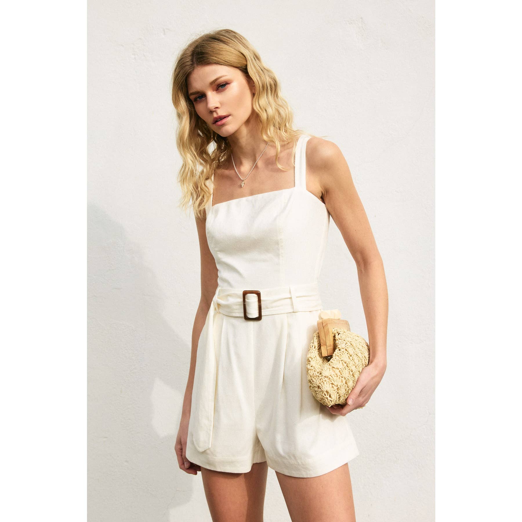 Dress Forum – wholesale Byxdress - Dam – Himmel Sänd Rak Hals Spänne Romper0