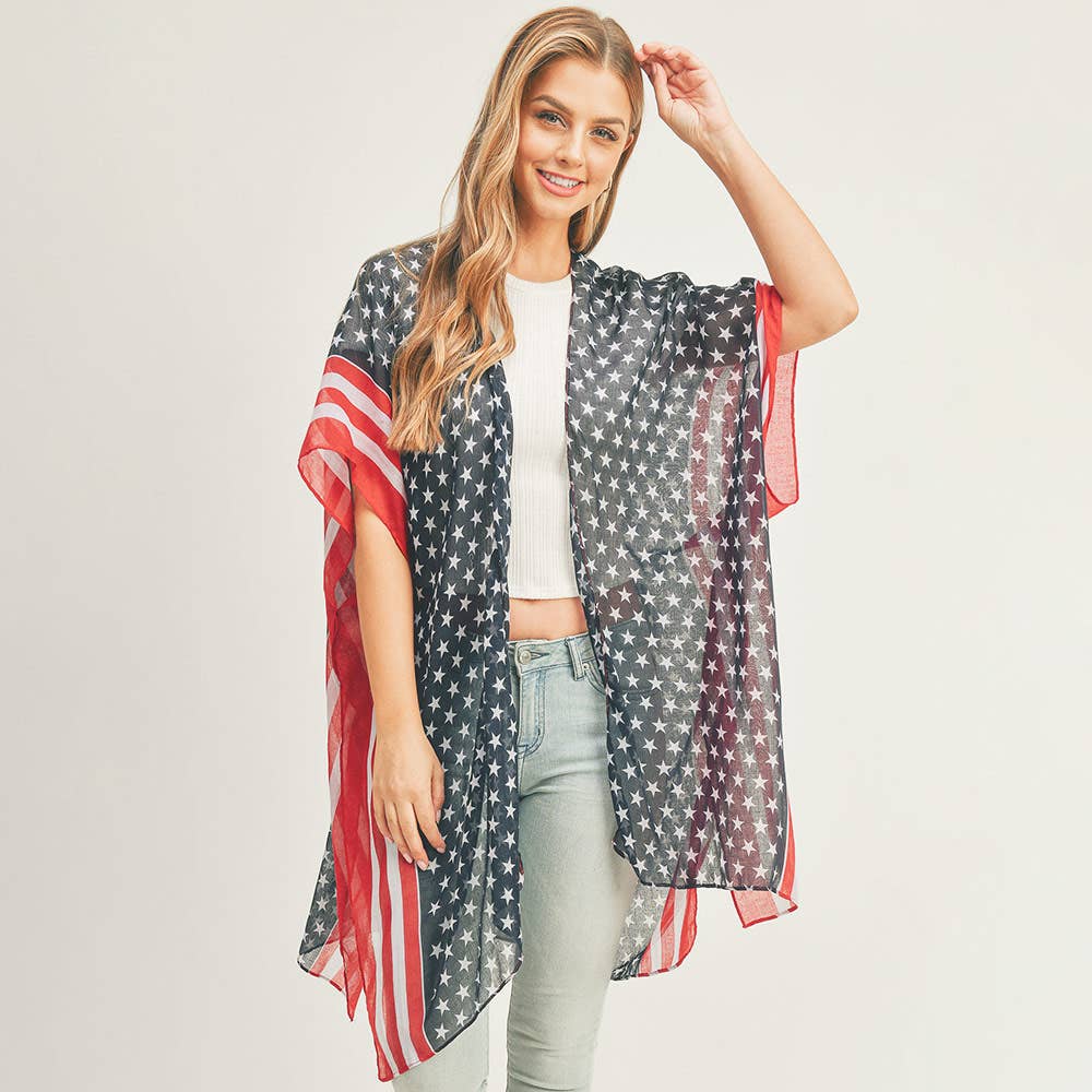 Sensibling Corp. – wholesale Kimono – Women's – American USA Flag Print Kimono Poncho0