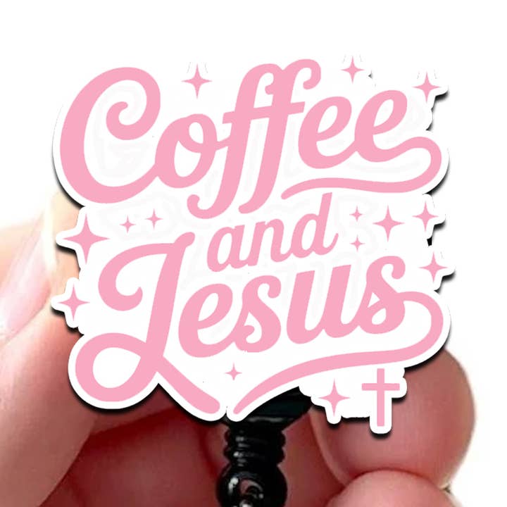 Enrouleur de badge, café et Jésus porte-badge en acrylique pour la vente par Good Girl Gone Badge