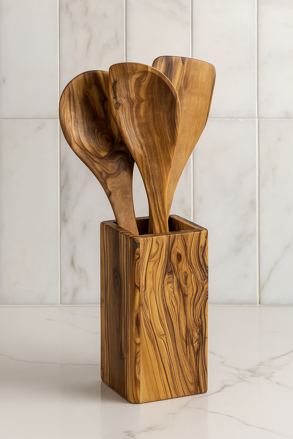 Carré Olive Wood - Wholesale Utensil Holder - Olive Wood Utensil Holder- Rectangular0