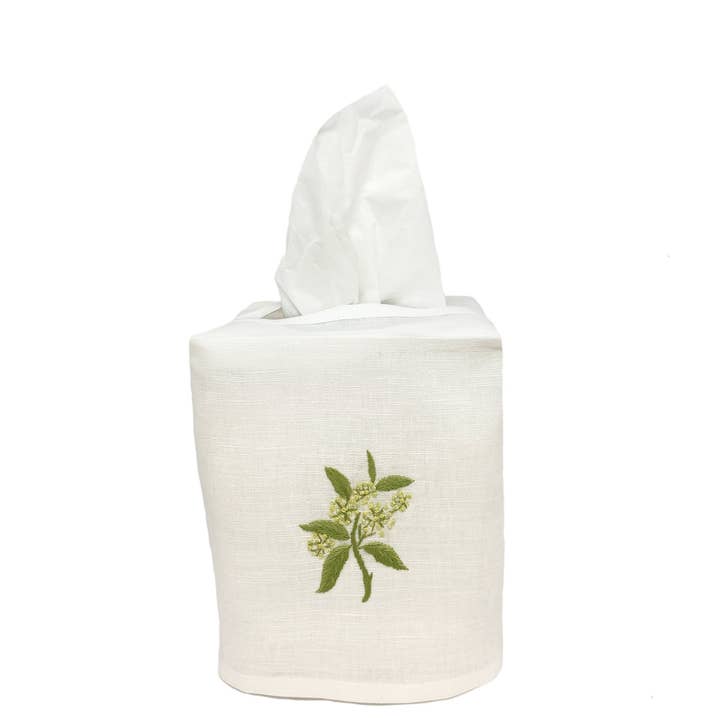 Elderflower Linen Tissue Box Cover White for wholesale by Gordonsbury