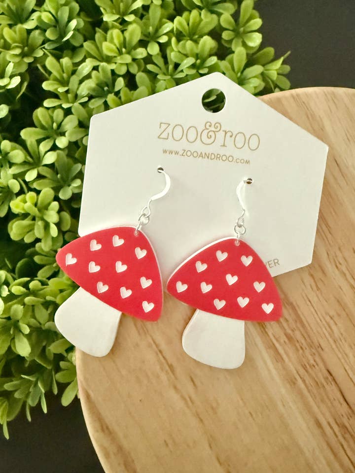 Mushroom Dangle Earrings |Acrylic Woodland Statement Jewelry for wholesale by zoo&roo