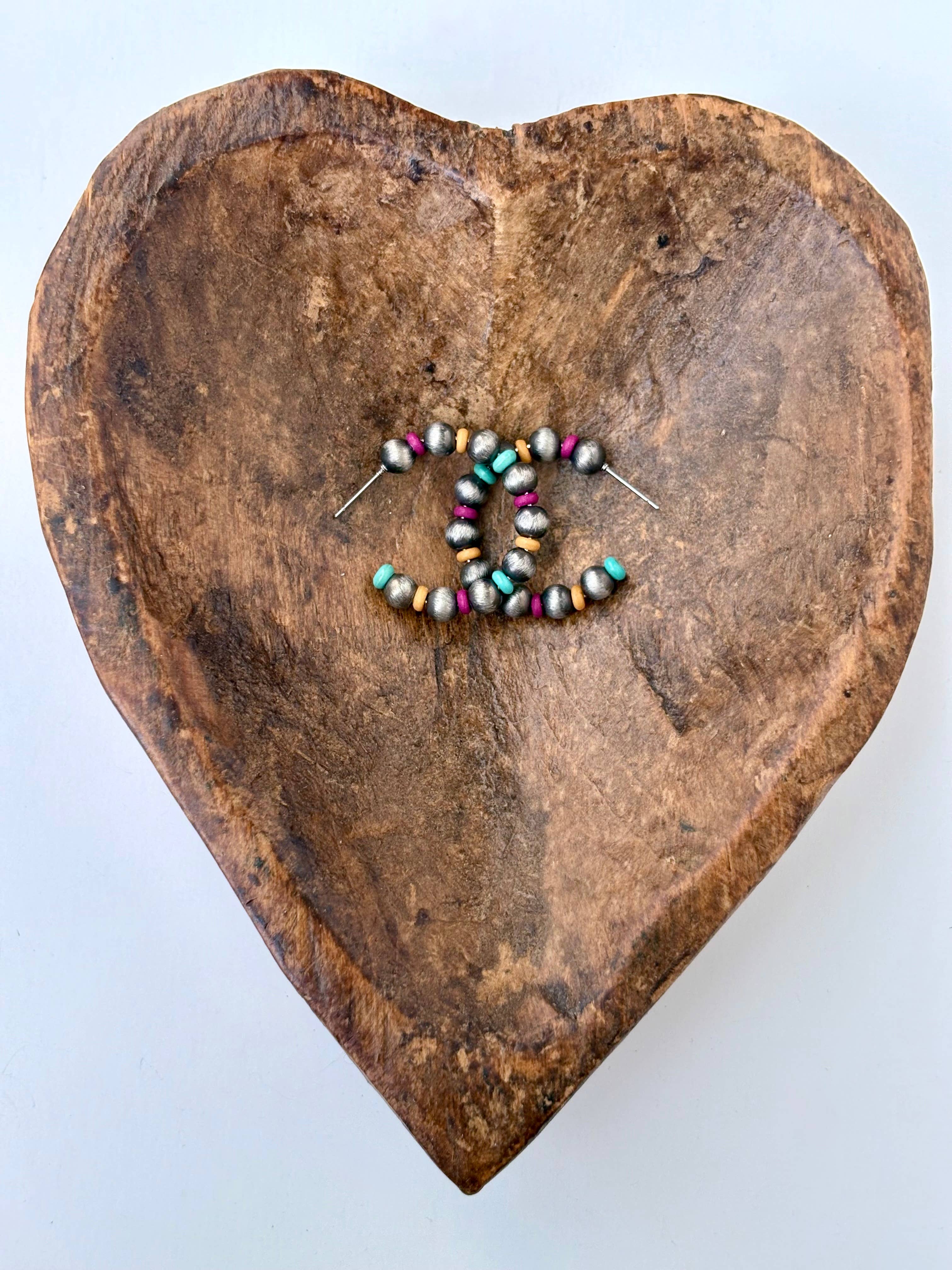 Boho Ranch Shop - Wholesale Hoop Earrings - Western Style Navajo Pearl & Stone Bead Open Hoop Earrings3