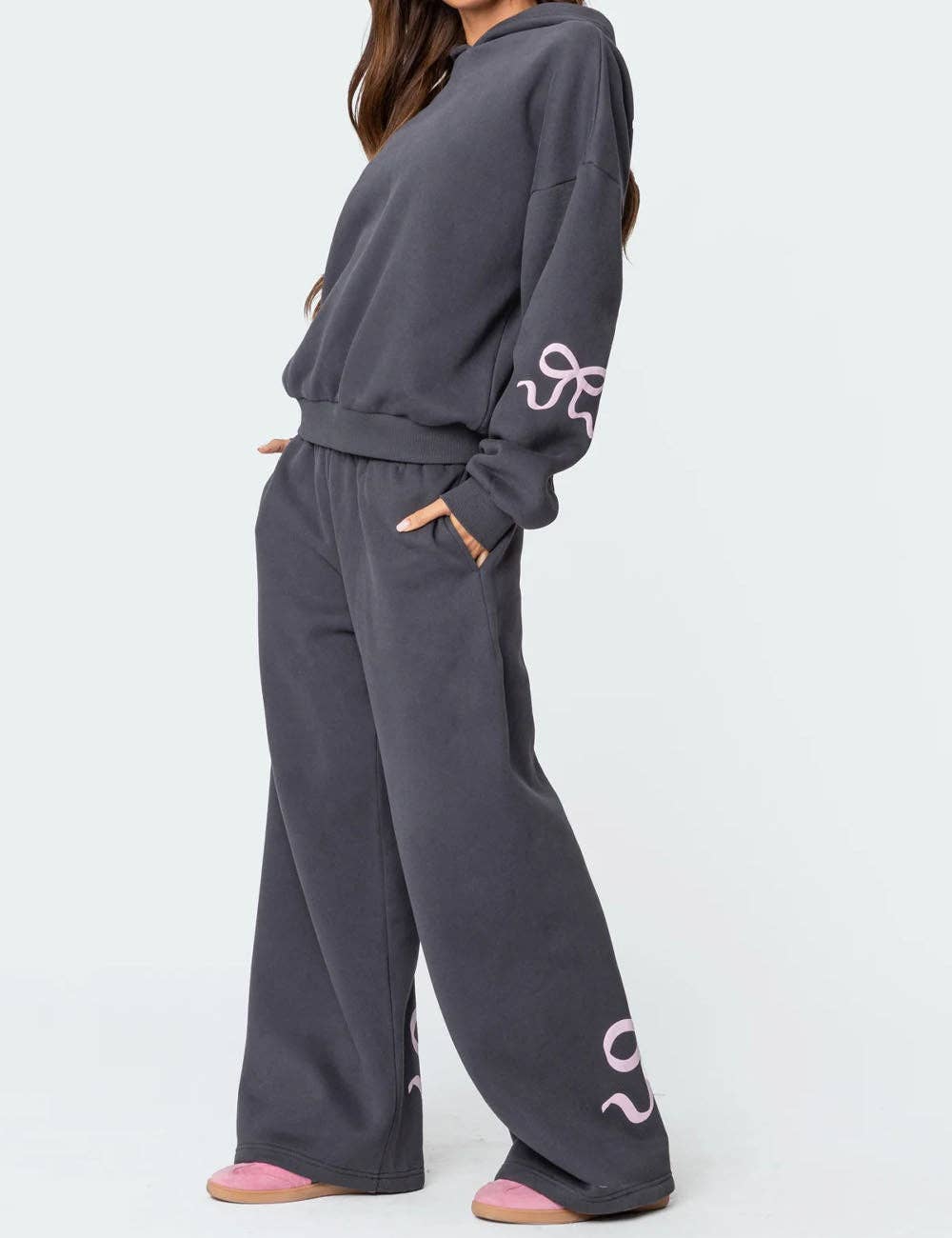 Dipped Shop - Wholesale Lounge Set - Women's - Trendy Print Loose Hoodie Sweatshirt Pants Set DP25F5401