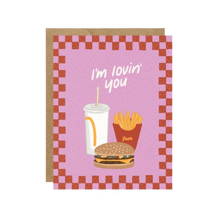 Simple Whimsy - Wholesale Love Card - Lovin' You - Fast Food Burger and Fries Valentine Love Card