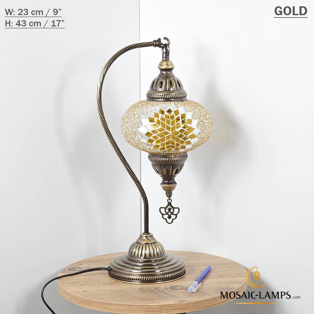Mosaic Lamps - Wholesale Accent/Desk Lamp - 10+Colors - Gooseneck Large Globe Mosaic Table Lamp, Turkish19