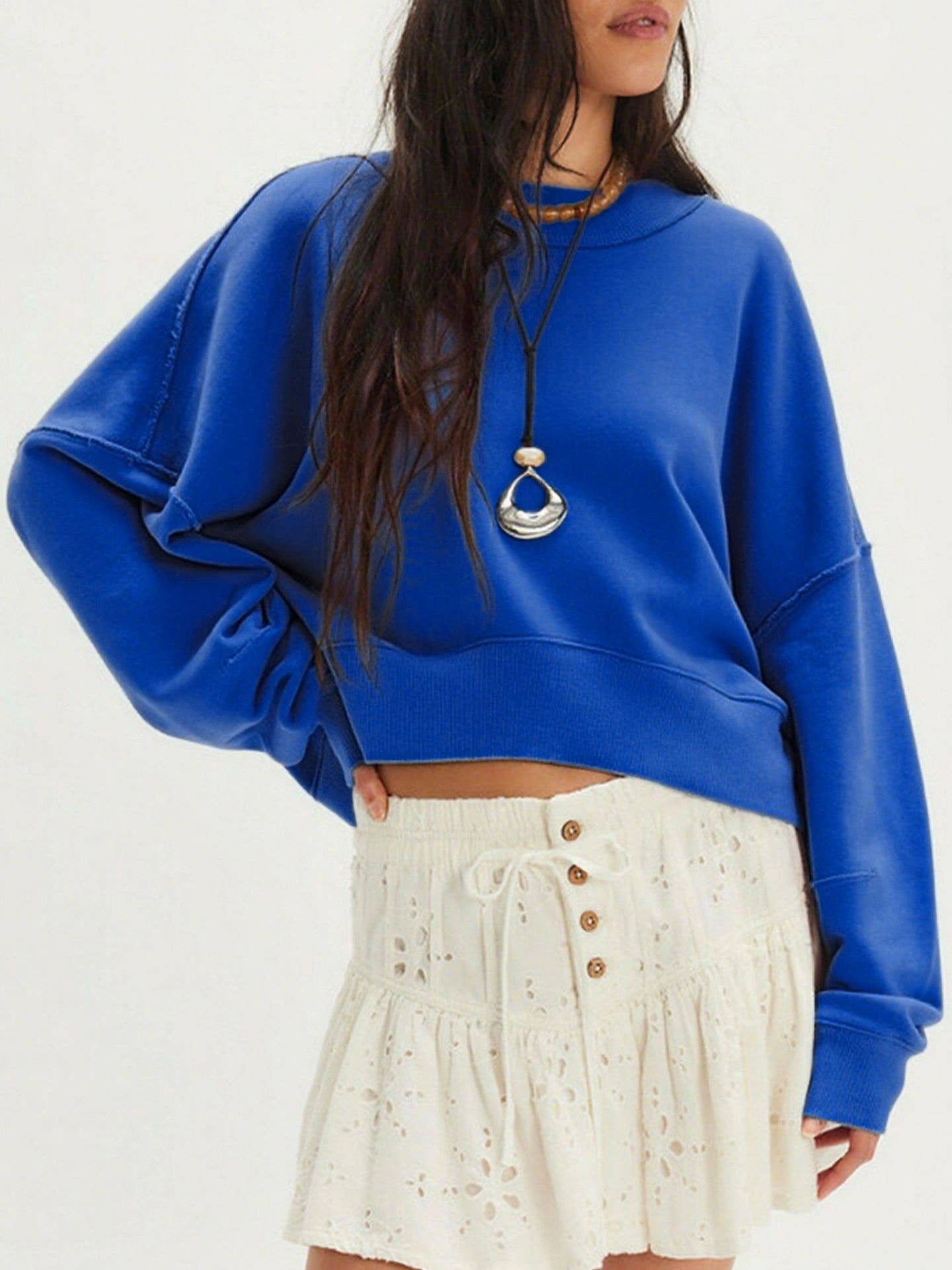 Rosa Clothing - Wholesale Sweatshirt - Women's - Exposed Seams Crewneck Cropped Sweatshirt4