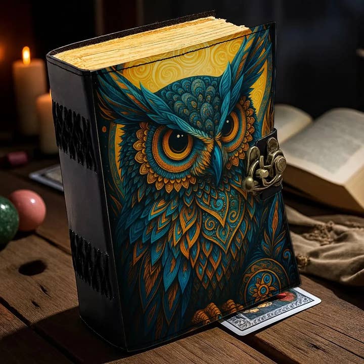 Leather Journal Blank Vintage Notebook with 3D Owl Print for wholesale by R K Handicrafts and Exporters