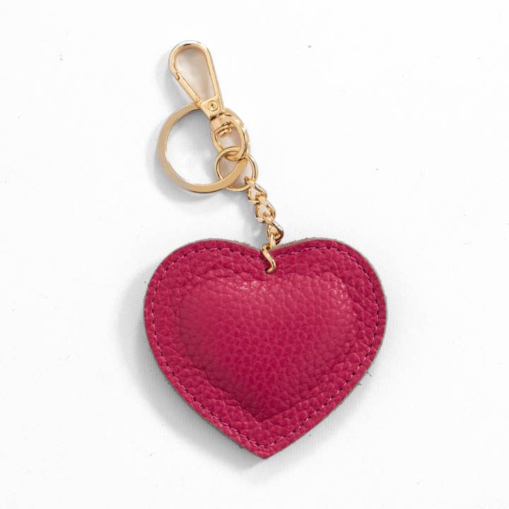 Valentina Italian Leather Heart Keyring - Raspberry, Pebbled for wholesale by Sarta Pelle