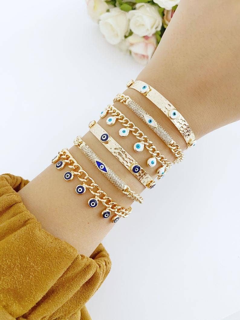 Evileyefavor - Wholesale Jewelry Set - Gold Evil Eye Bracelet, Cuff Bracelet, Chain Link Bracelet, Evil Eye Jewelry2
