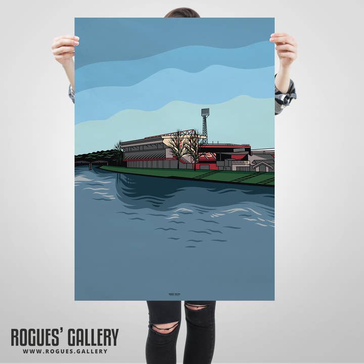 Stampa artistica di The Trent The World Famous City Ground, grande stampa artistica in formato A1 per la vendita all'ingrosso da parte di Rogues' Gallery