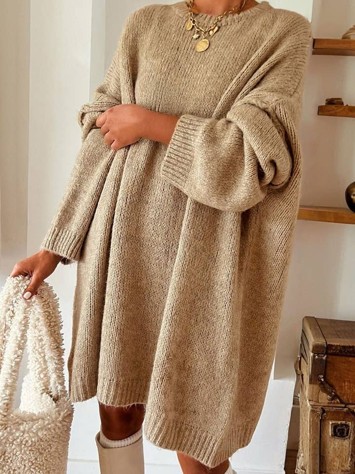 FB Solid Long Sleeve Oversized Mini Sweater Dress for wholesale by FASHION BLVD