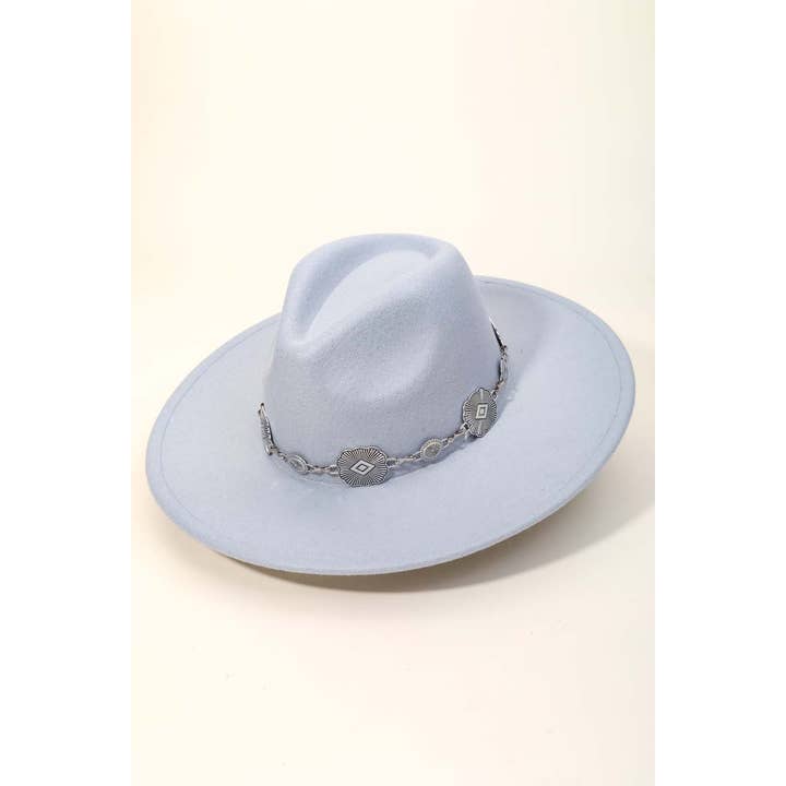 Anarchy Street - Wholesale Fedora - Women's - Concho Chain Strap Flat Brim Fedora Fashion Hat