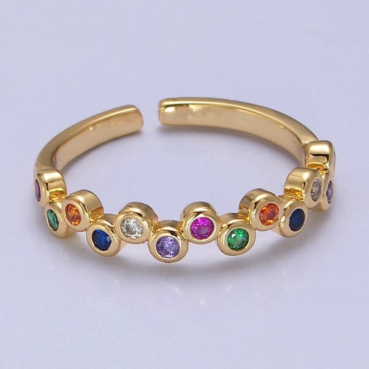 Colorful cz ring, Gold Filled stacking ring bubble ring Thin CZ gold Ring Open Adjustable Ring O-2118 for wholesale by Aim Eternal