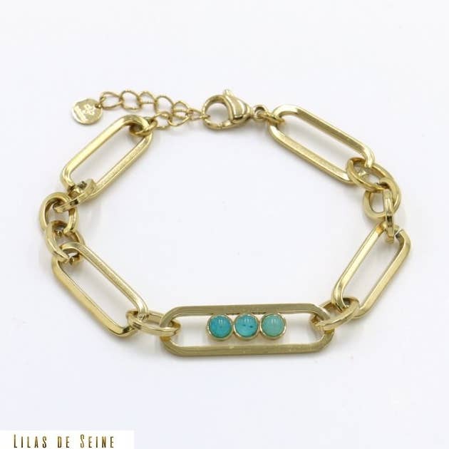 Stål armbånd (3 cabochonsten, kæde, basun) 0222066 for engroshandel hos Lilas de Seine