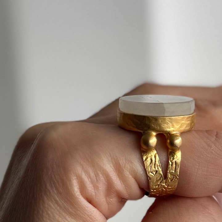 WILYMI Jewelry Co - Wholesale Cocktail/Statement Ring - Rainbow Moonstone Cocktail 20mm Ring | GF | Adjustable2