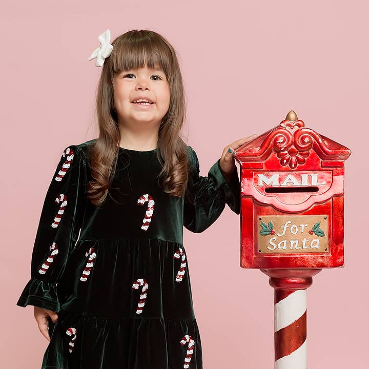 Candy Cane Green Velvet Dress for wholesale by Belle Cher