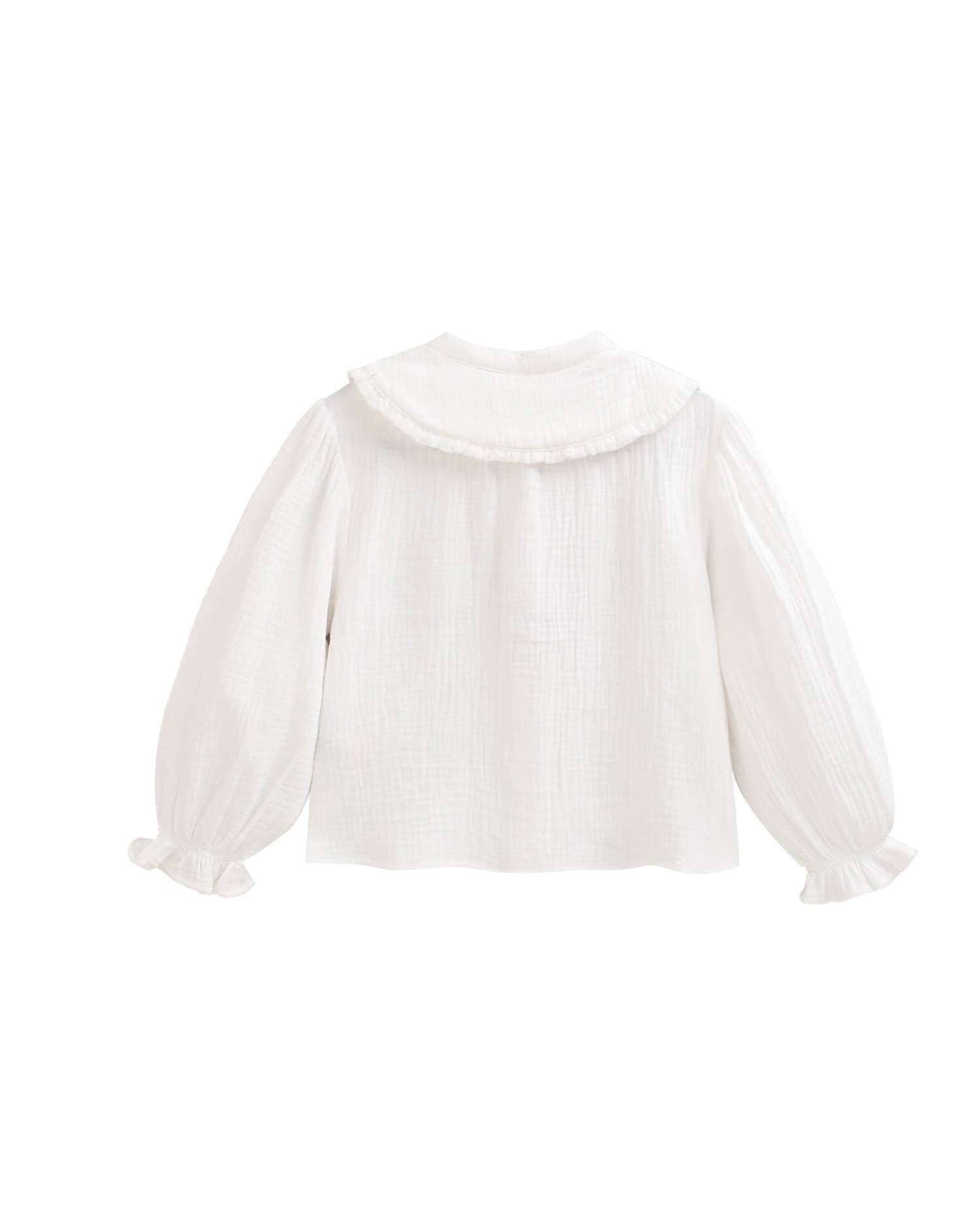 Blank Girl's blouse in white muslin with Peter Pan collar for wholesale on Faire1