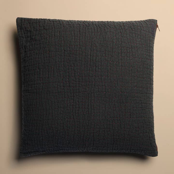 Jasper Quilted Hemp Pillow Cover - Midnight for wholesale by Evenfall Home