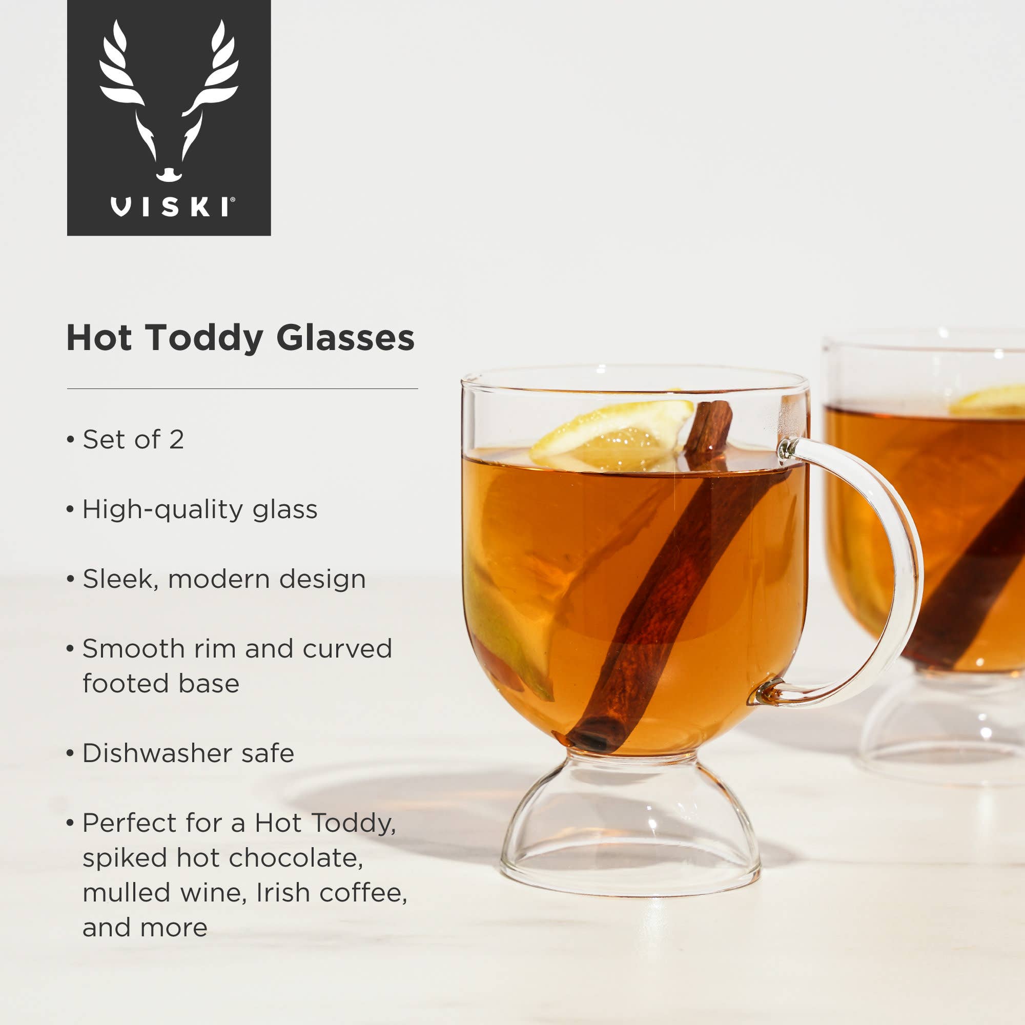 Viski - Wholesale Cocktail/Liquor Glass - Raye™ Footed Glass Hot Toddy Mugs Set of 25