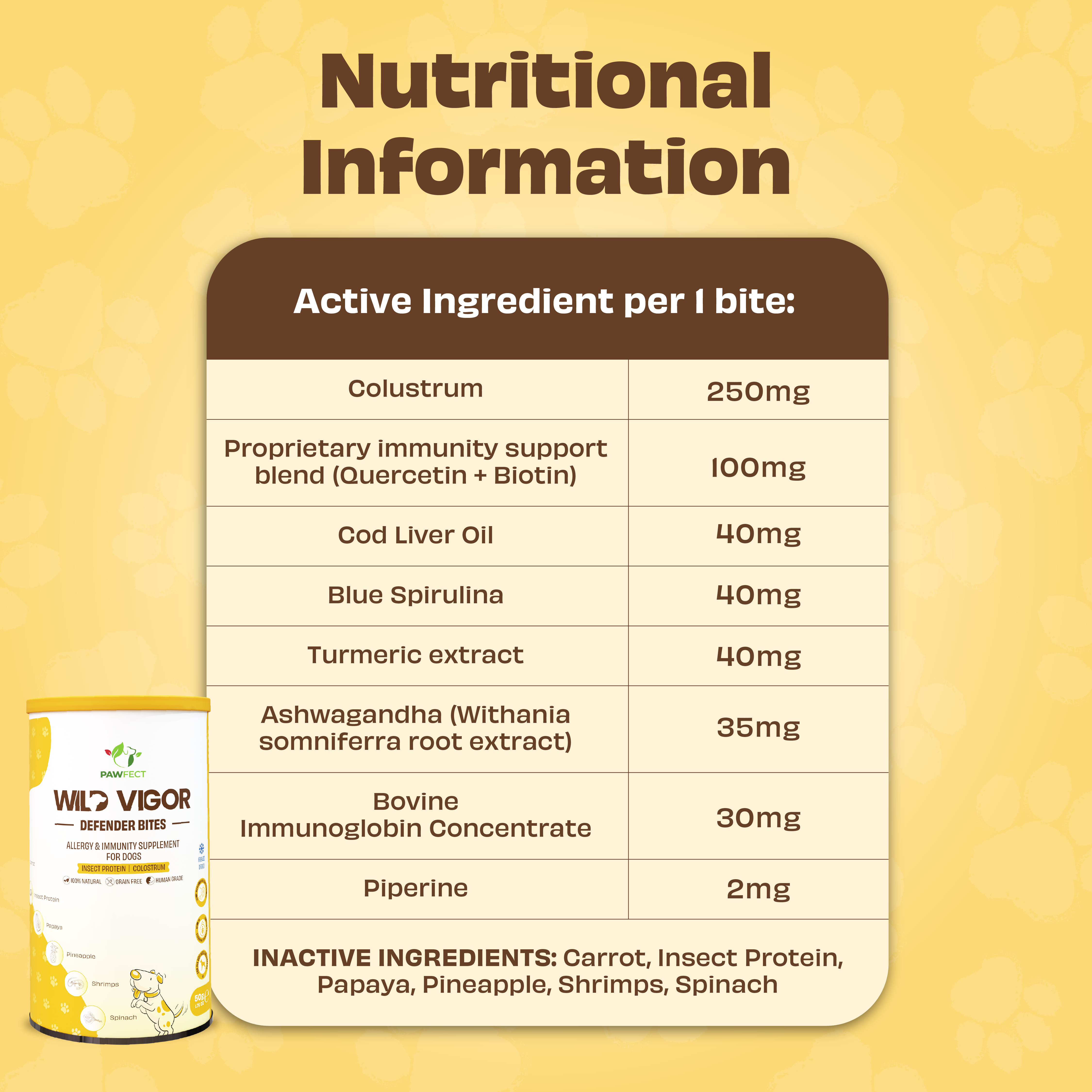 Pawfect Foods - Venta al por mayor Suplemento - Perros - Pawfect Wild Vigor Defender Bites | Suplemento para Alergias e Inmunidad para Perros | Refuerzo de Omega 3 | 100% Natural | Sin Cereales | Enriquecido con Proteína de Insecto, Calostro, Quercetina y Biotina (70g/2.46oz)4