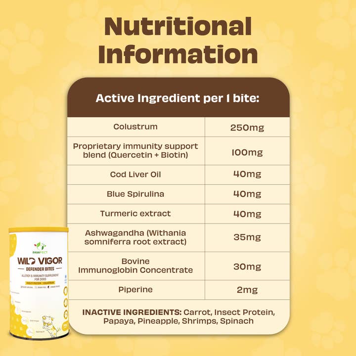 Pawfect Foods – wholesale Pet supplement – Dog – Pawfect Wild Vigor Defender Bites | Allergy and Immunity Supplement for Dogs | Omega 3 Boost | 100% Natural | Grain Free| Enriched with Insect Protein, Colostrum, Quercetin & Biotin (70g/2.46oz)4
