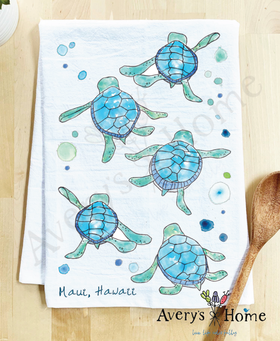 Avery's Home - Vente Torchons - Serviette de cuisine personnalisable avec adorables bébés tortues marchant sur la côte36