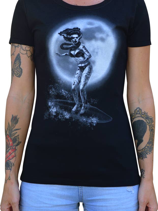 Schwarz Aloha Bride Damen T-Shirt mit lockerem Ausschnitt für den Großhandel auf Faire0