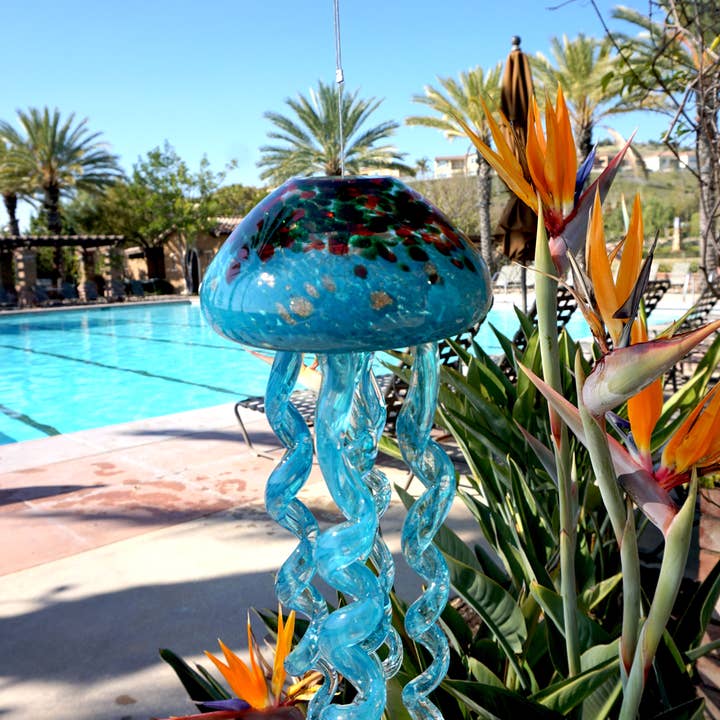 ApricotMint – Espanta-espíritos por atacado – Sino de vento médio de água-viva em vidro artístico4