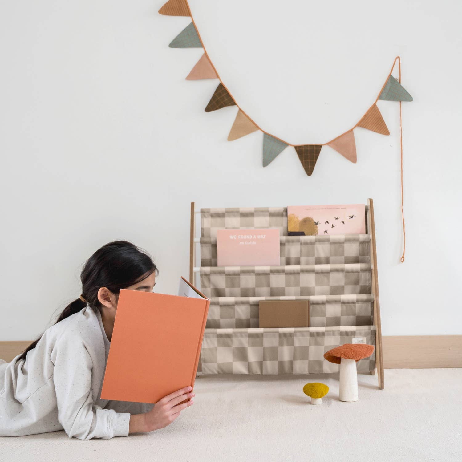 3 Sprouts - Vente Bibliothèques - Bibliothèque pour enfants avec tissu recyclé - Motif damier3