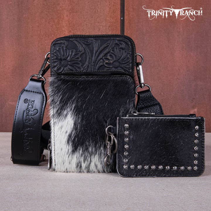REMOVED BRAND - Wholesale Crossbody Bag - Women's - TR159 -183 Trinity Ranch Genuine Hair-On Cowhide /Tooled Collection Phone Purse with Coin Pouch50